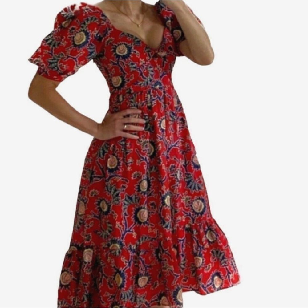House of Harlow 1960 | NWT Women's Red Floral Knot Tie Sweetheart Dress Size L - Picture 4 of 11